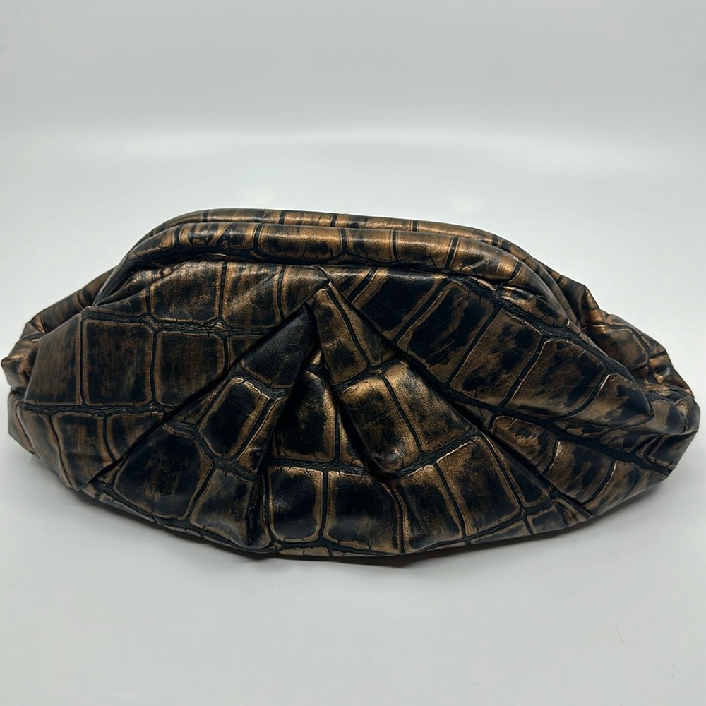Vtg bronze & black embossed animal print clutch shoulder bag